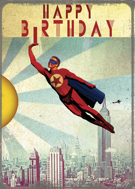 Happy Birthday Superhero Greeting Card by Max Hernn